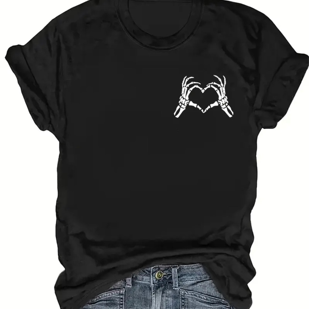 Skeleton Heart Black Tee